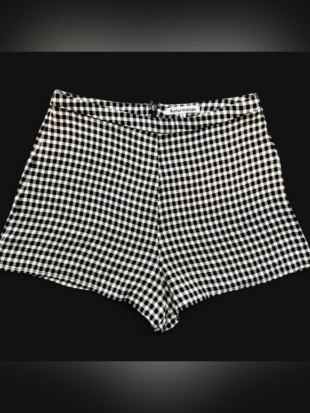 Reformation Black White Gingham High-Waisted Back-Zip Shorts Size 6